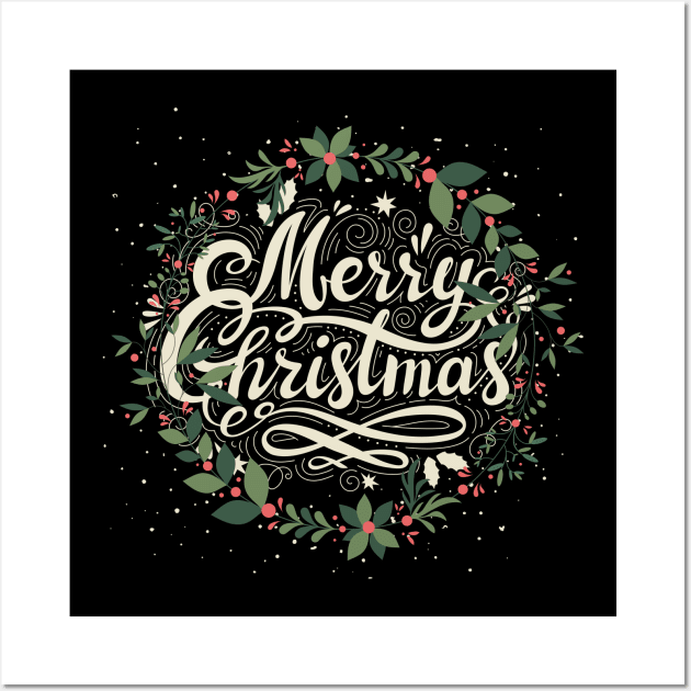 Merry Christmas Floral Look Wall Art by NICHE&NICHE